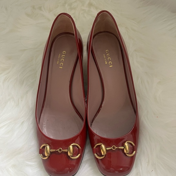 Gucci Red Leather Flats with Horsebit Detail